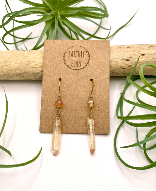 Orange Quartz Crystal Earrings