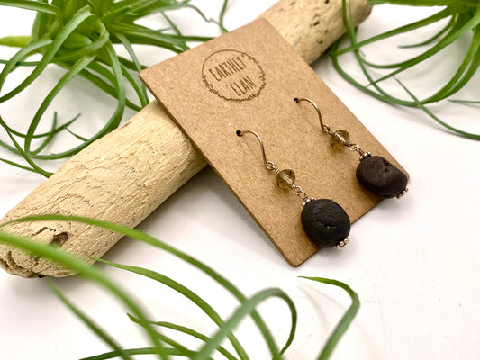 Black Druzy Pebble Earrings