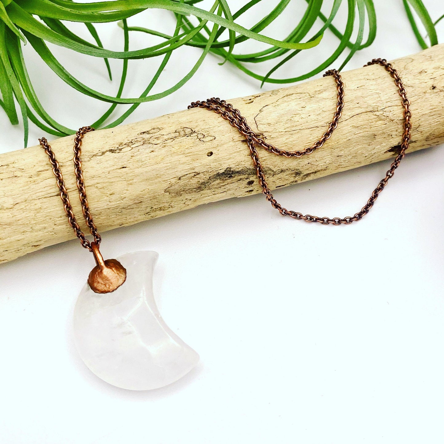 Quartz Crescent Moon Pendant Necklace