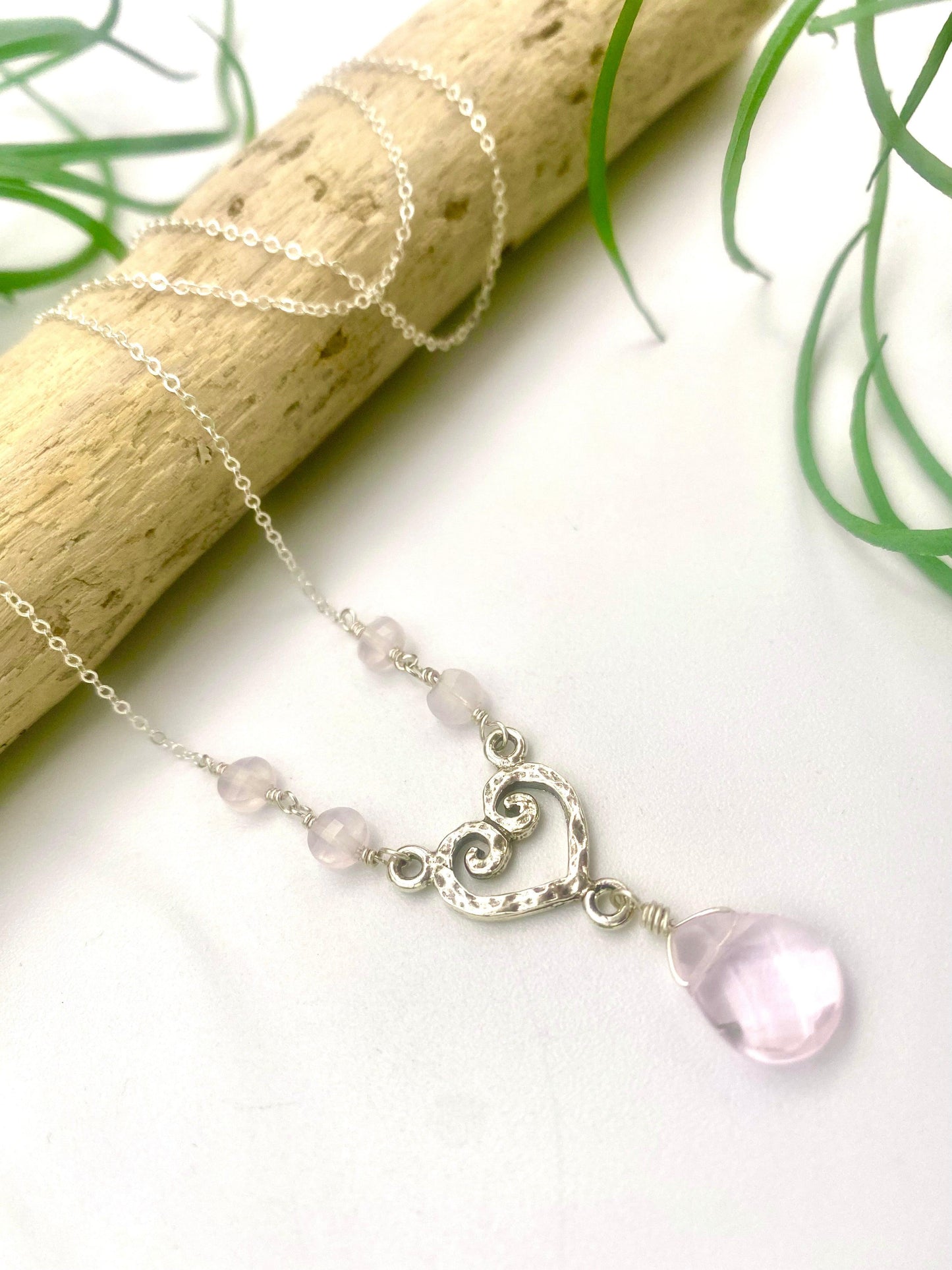 Rose Quartz Heart Drop Necklace - Earthly Elan