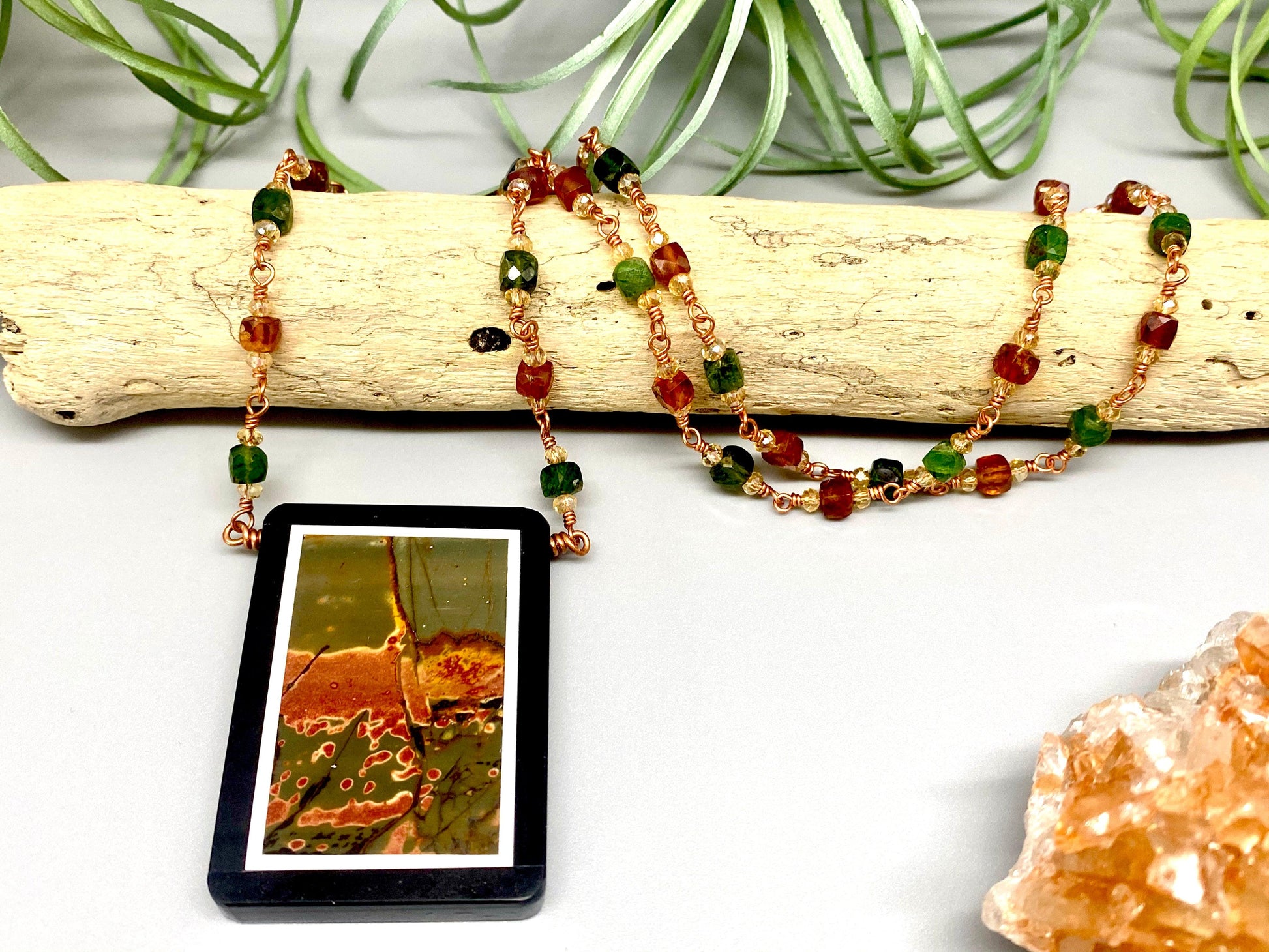 Red Creek Jasper Intarsia Pendant Necklace - Earthly Elan