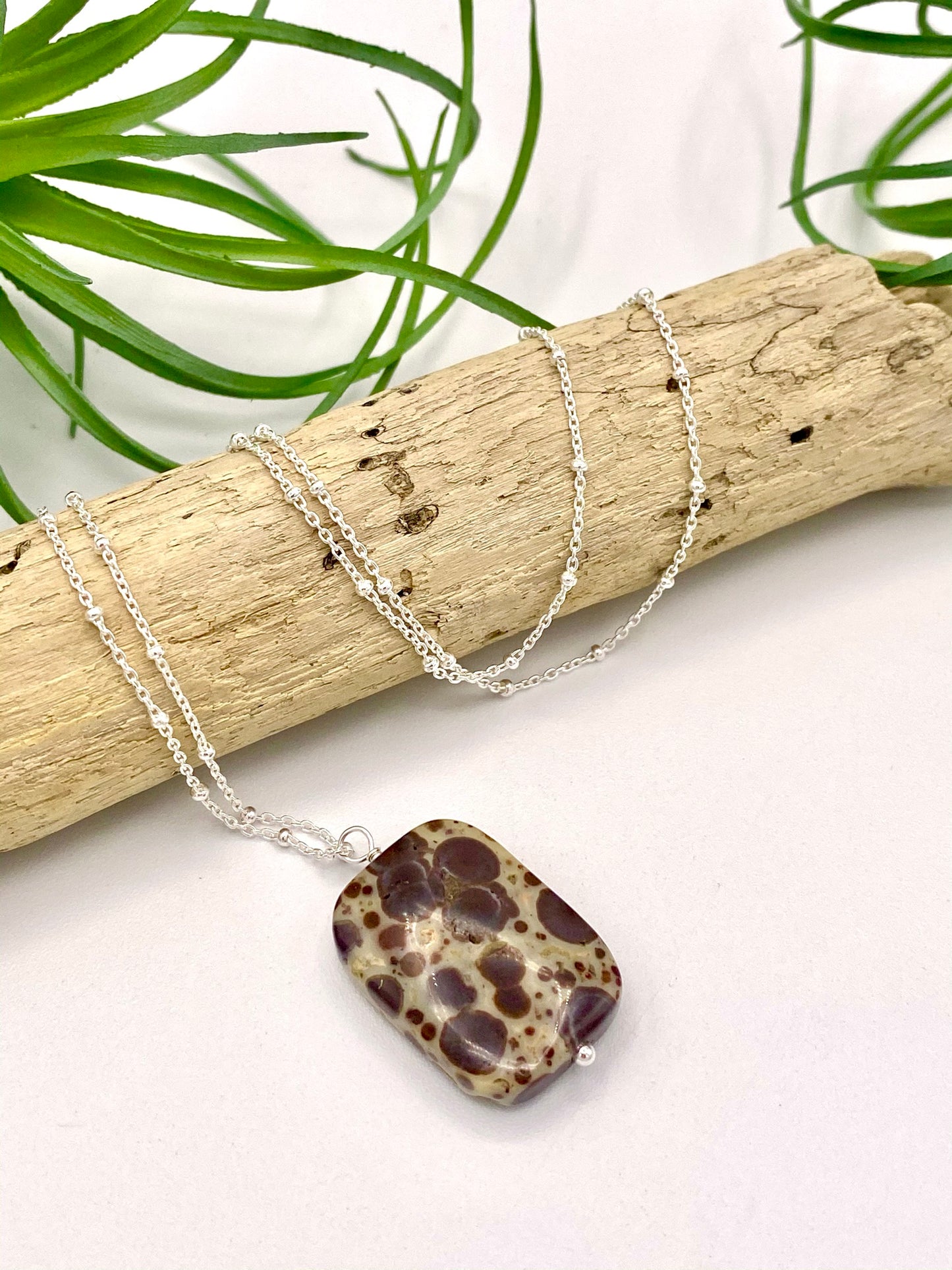 Mexican Orbicular Jasper Pendant Necklace - Earthly Elan