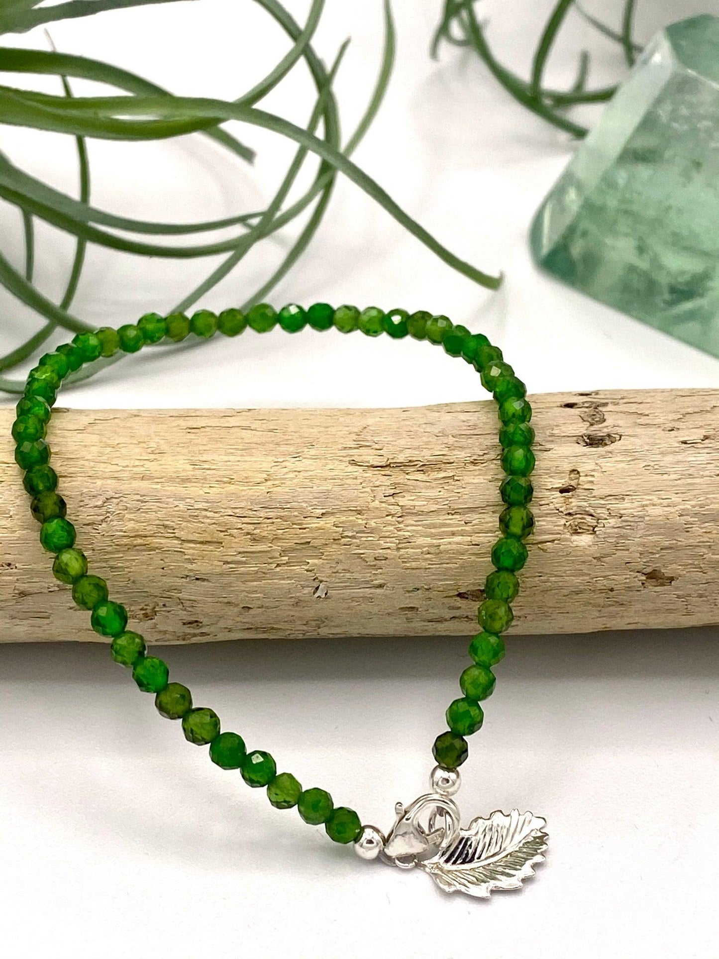 Chrome Diopside Leaf Charm Bracelet - Earthly Elan