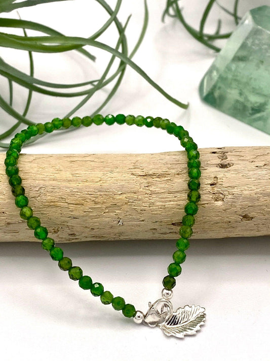 Chrome Diopside Leaf Charm Bracelet - Earthly Elan