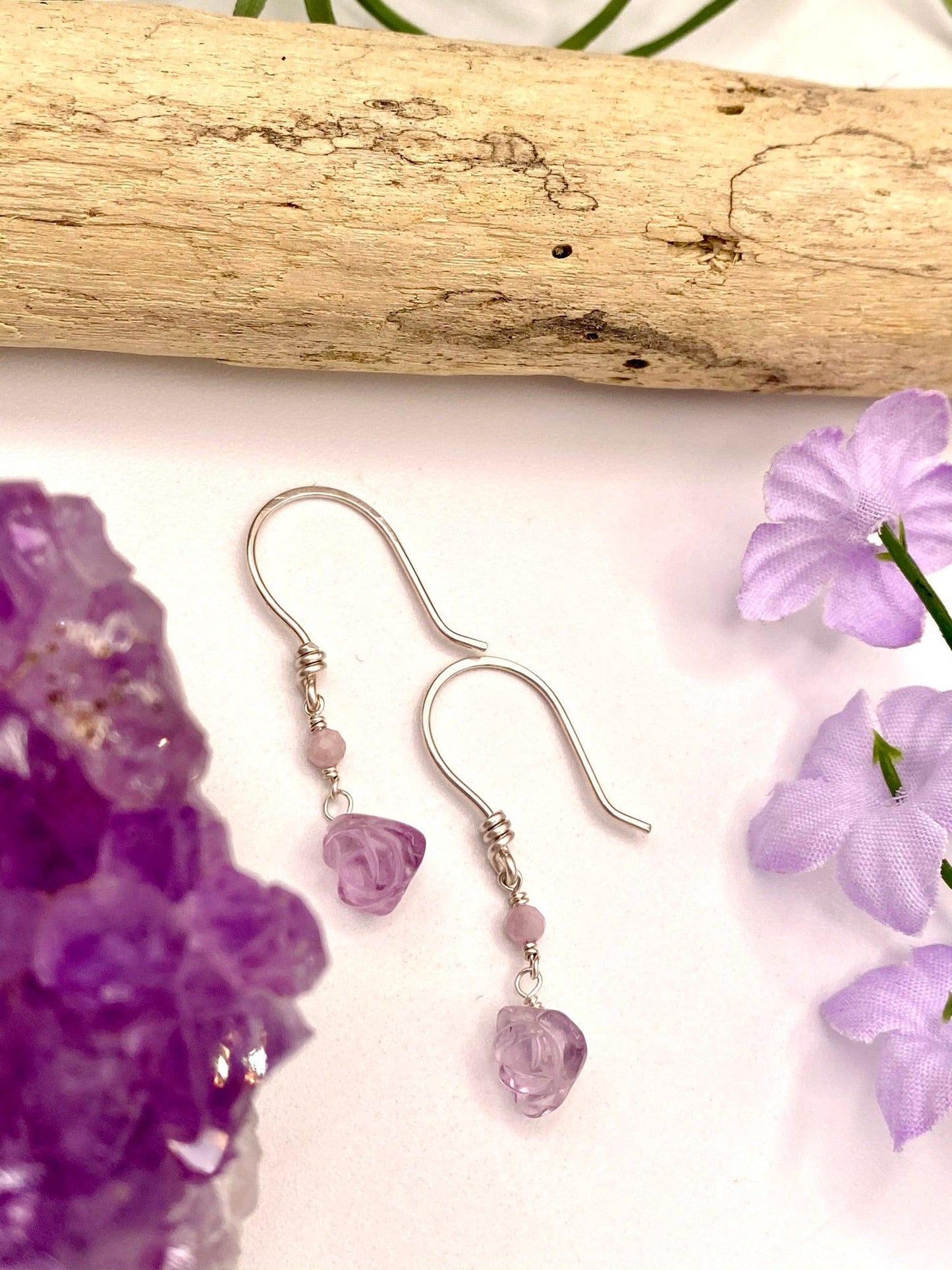 Purple Fluorite Flower Earrings - Earthly Elan