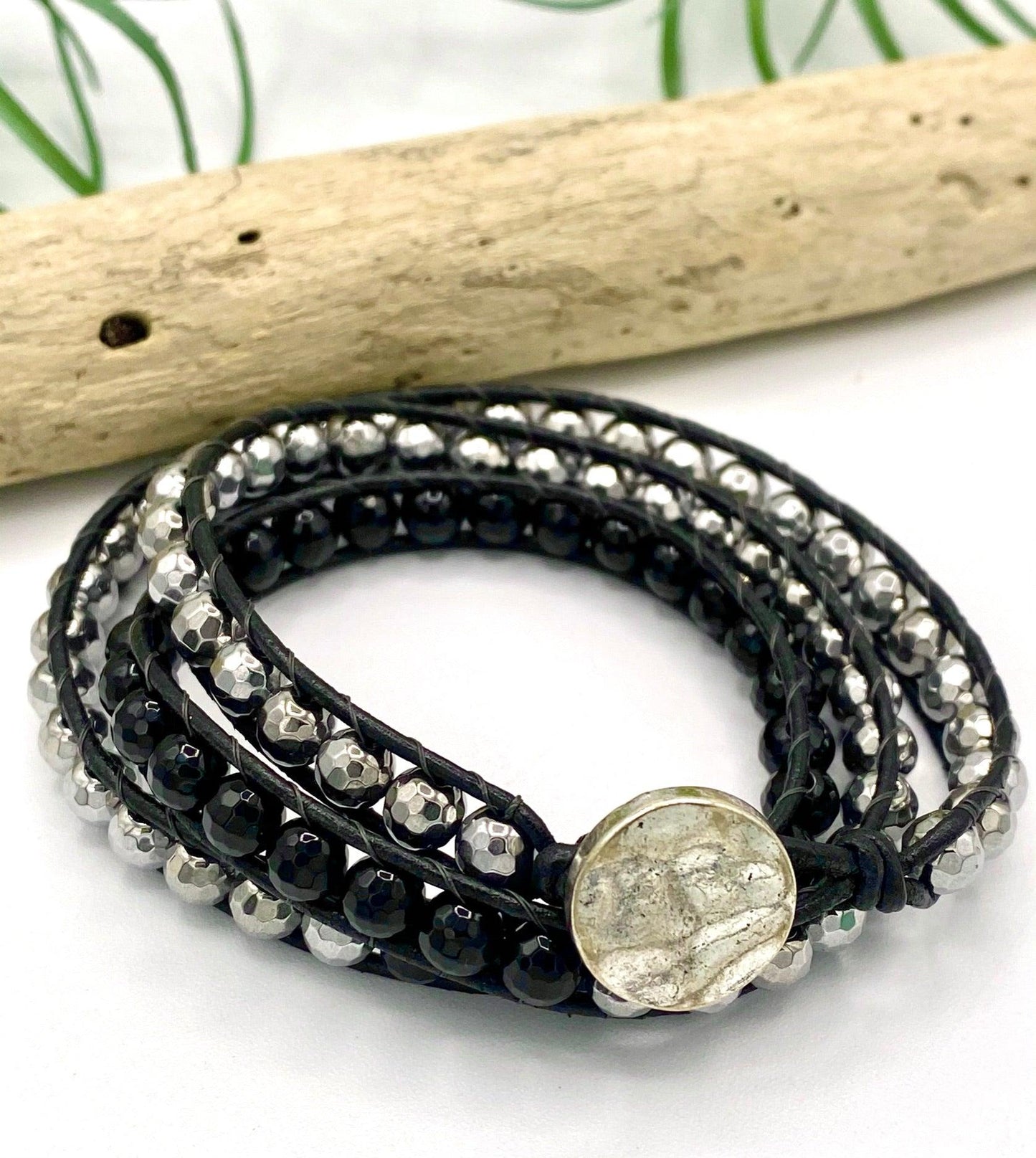 Hematite & Onyx Wrap Bracelet - Earthly Elan