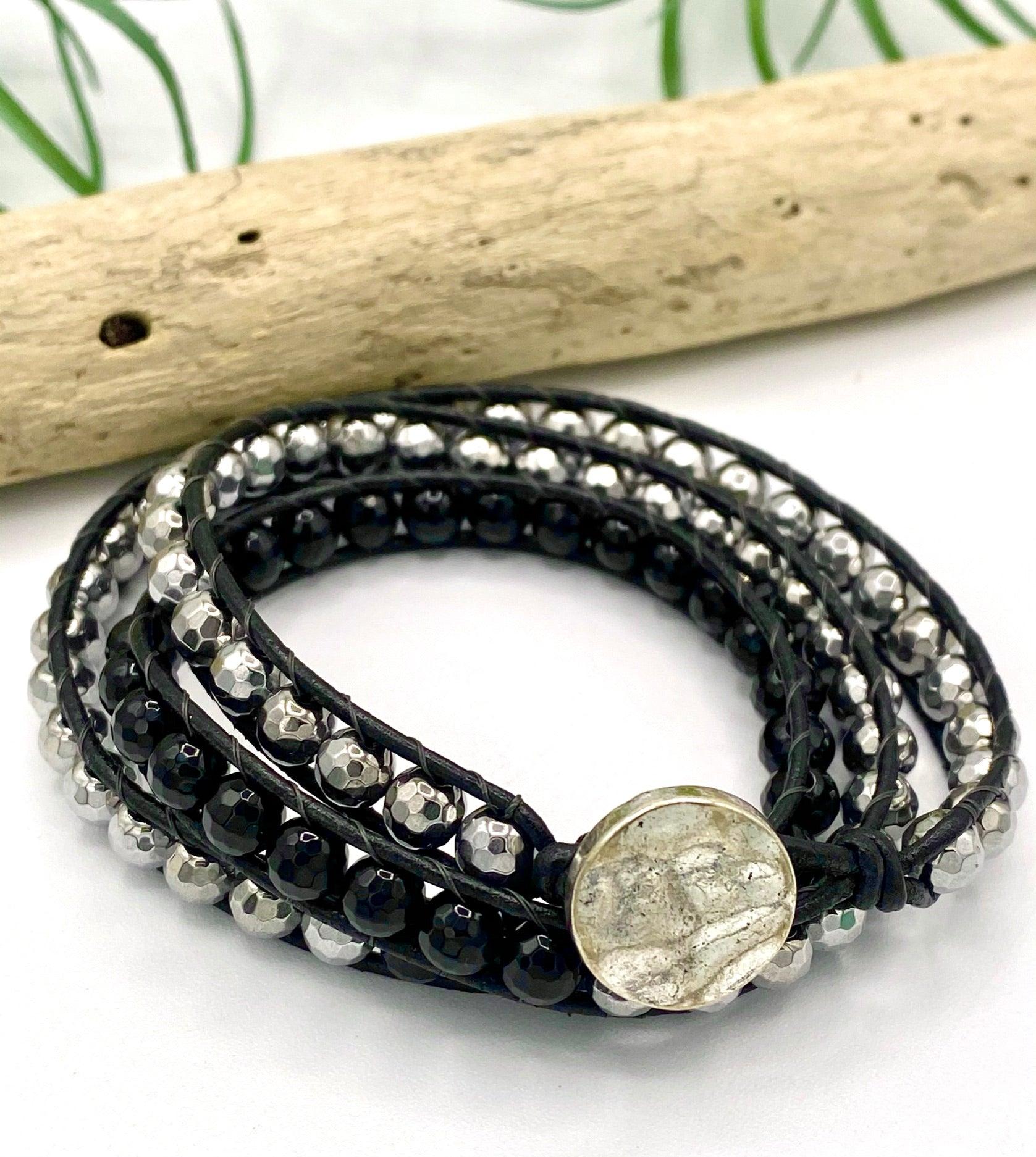 Hematite & Onyx Wrap Bracelet - Earthly Elan