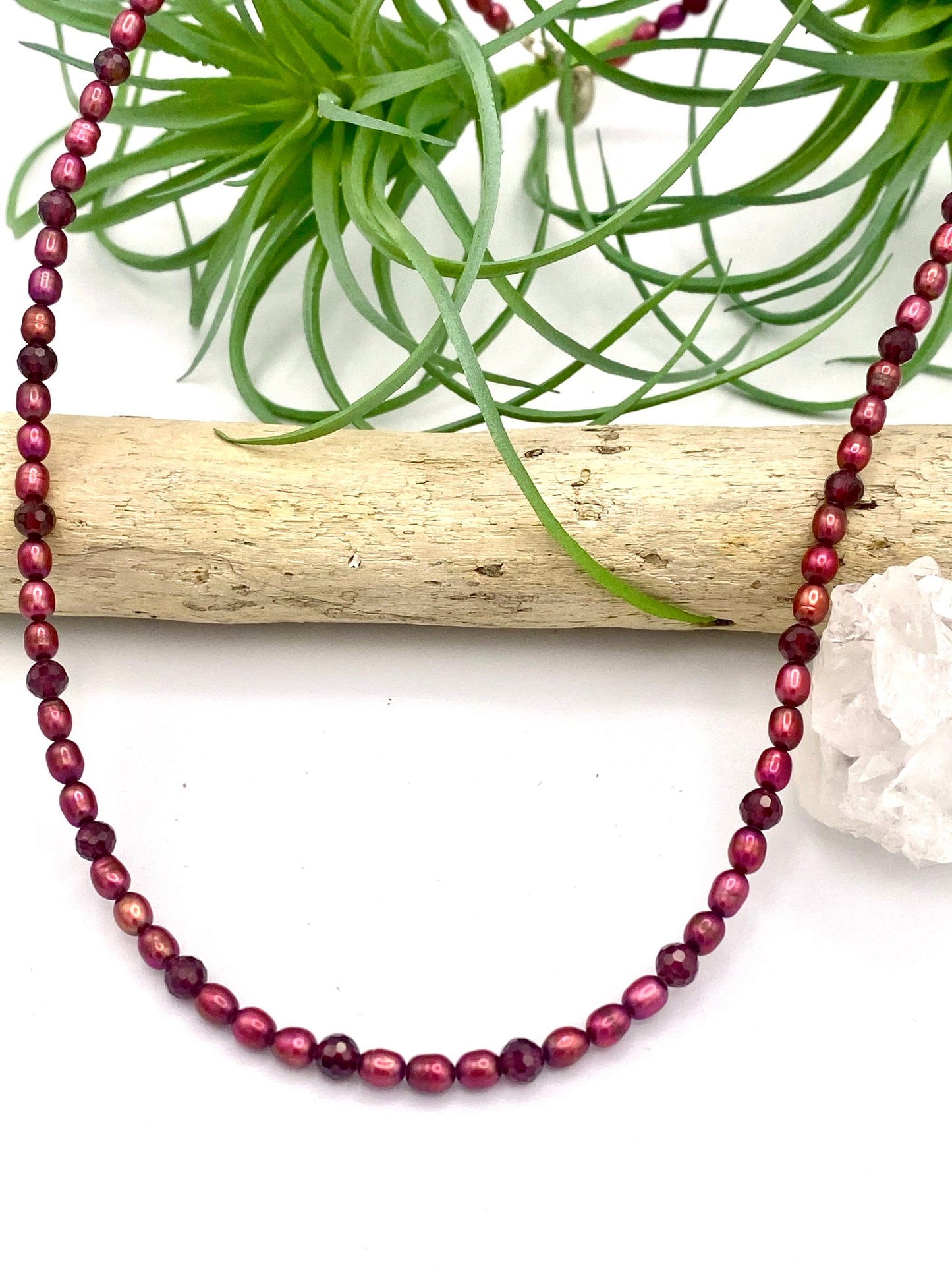 Garnet & Pearl Necklace - Earthly Elan