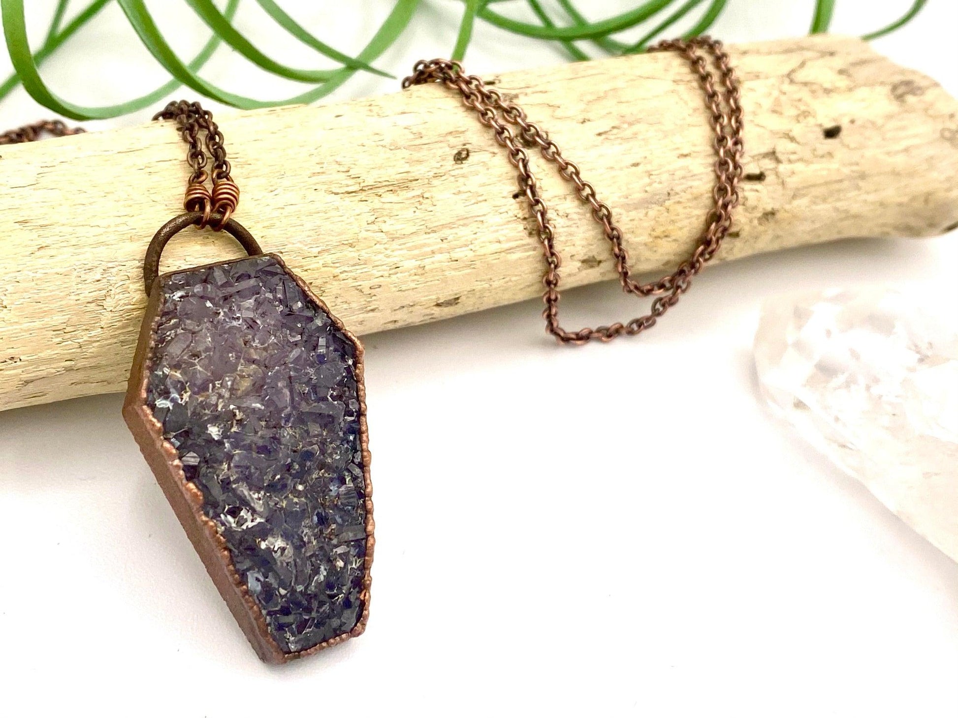 Druzy Agate Copper Coffin Pendant - Earthly Elan