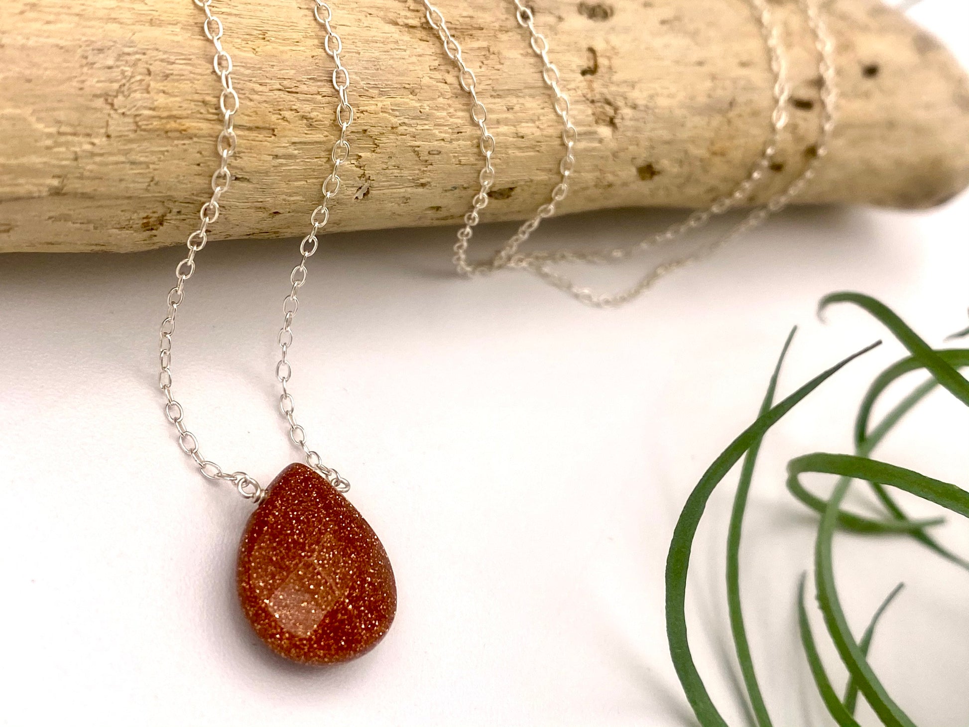 Goldstone Teardrop Necklace - Earthly Elan