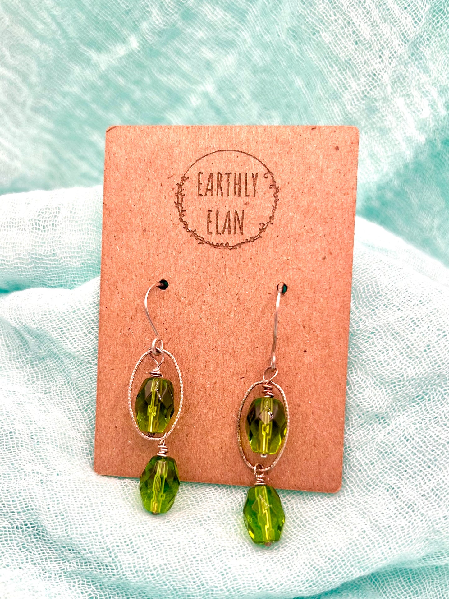 Green Faceted Glass on Sterling Silver Ovals