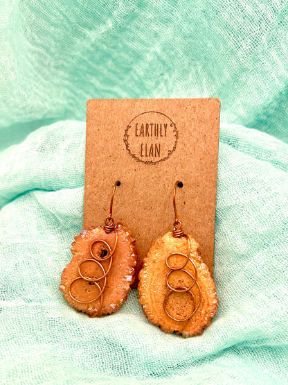 Orange Aura Geode Slice Earrings