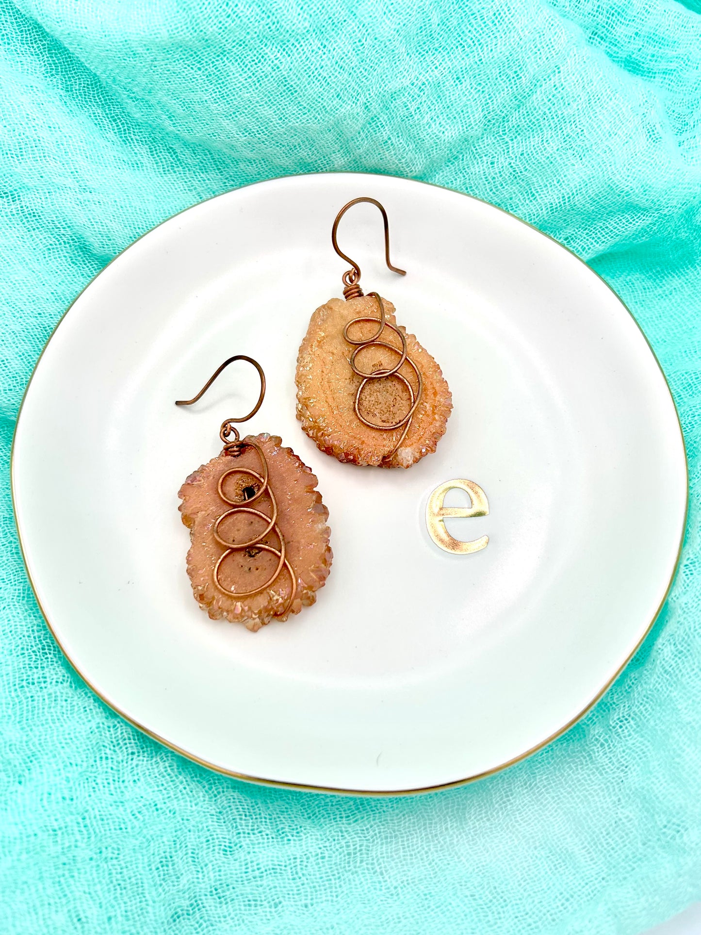 Orange Aura Geode Slice Earrings