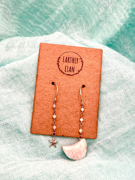 Asymmetrical Moon and Star Druzy Earrings