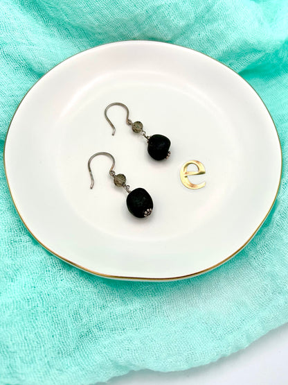 Black Druzy Pebble Earrings