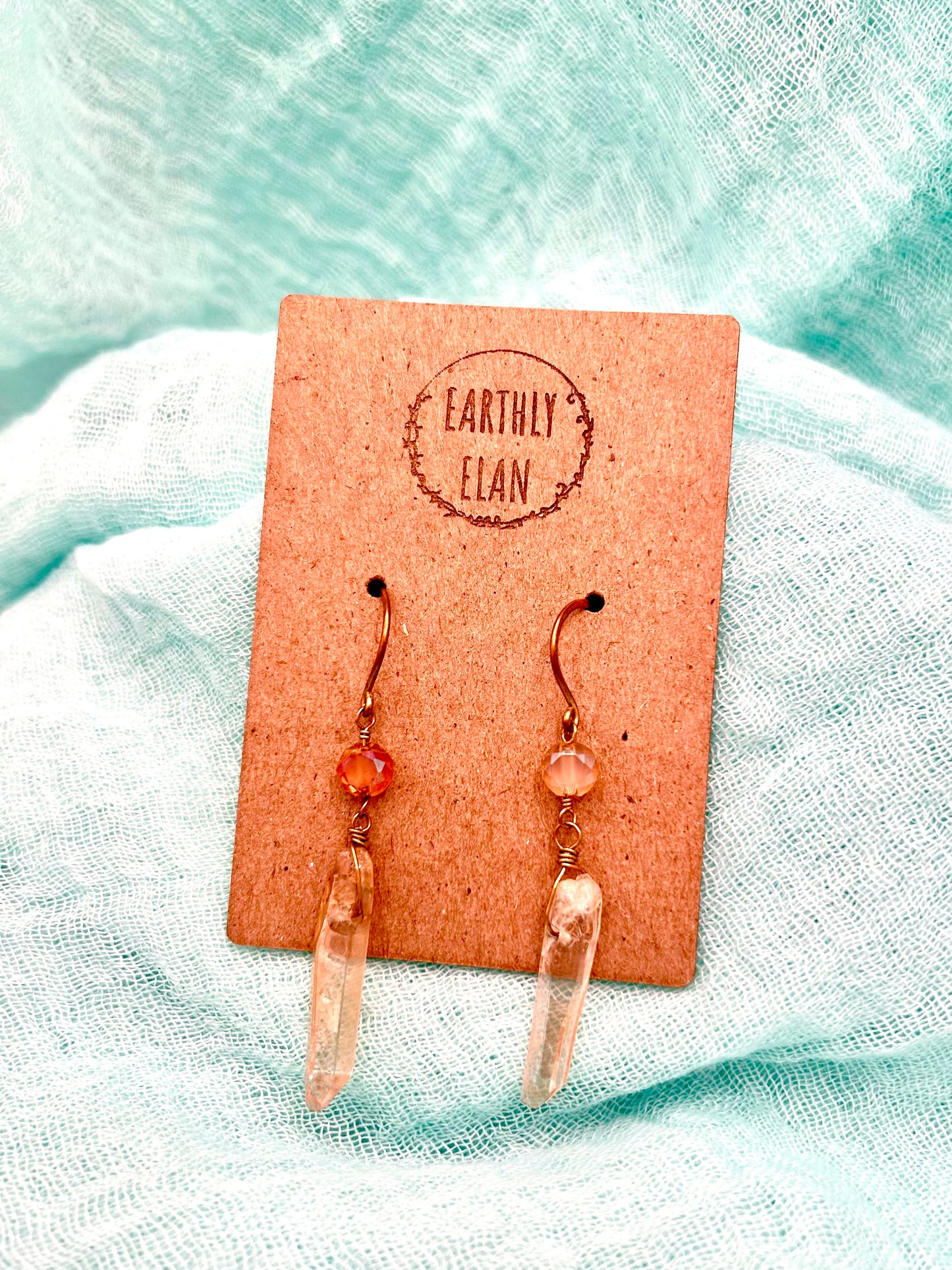 Orange Quartz Crystal Earrings