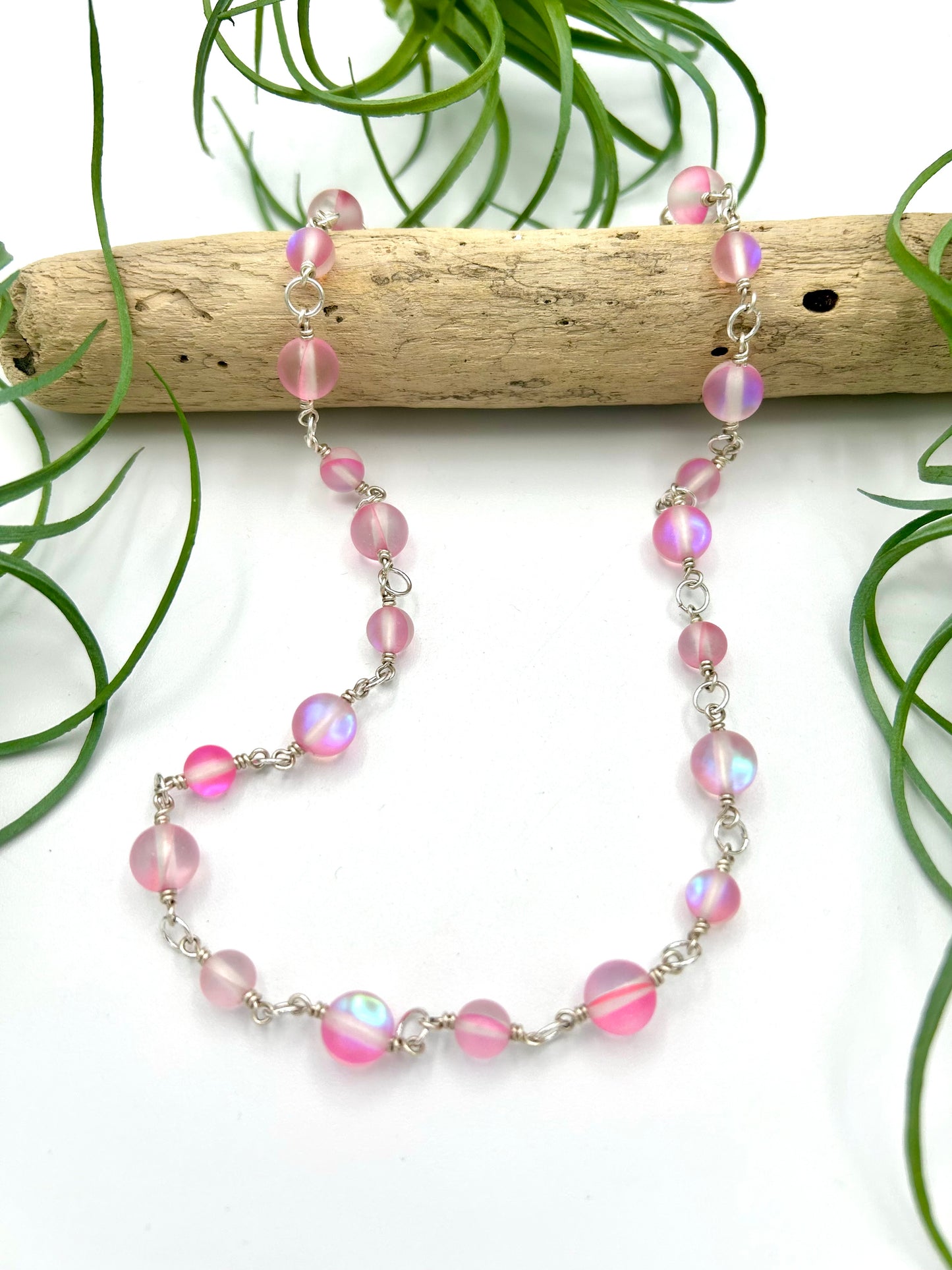 Pink Mermaid Quartz Bead Chain Necklace
