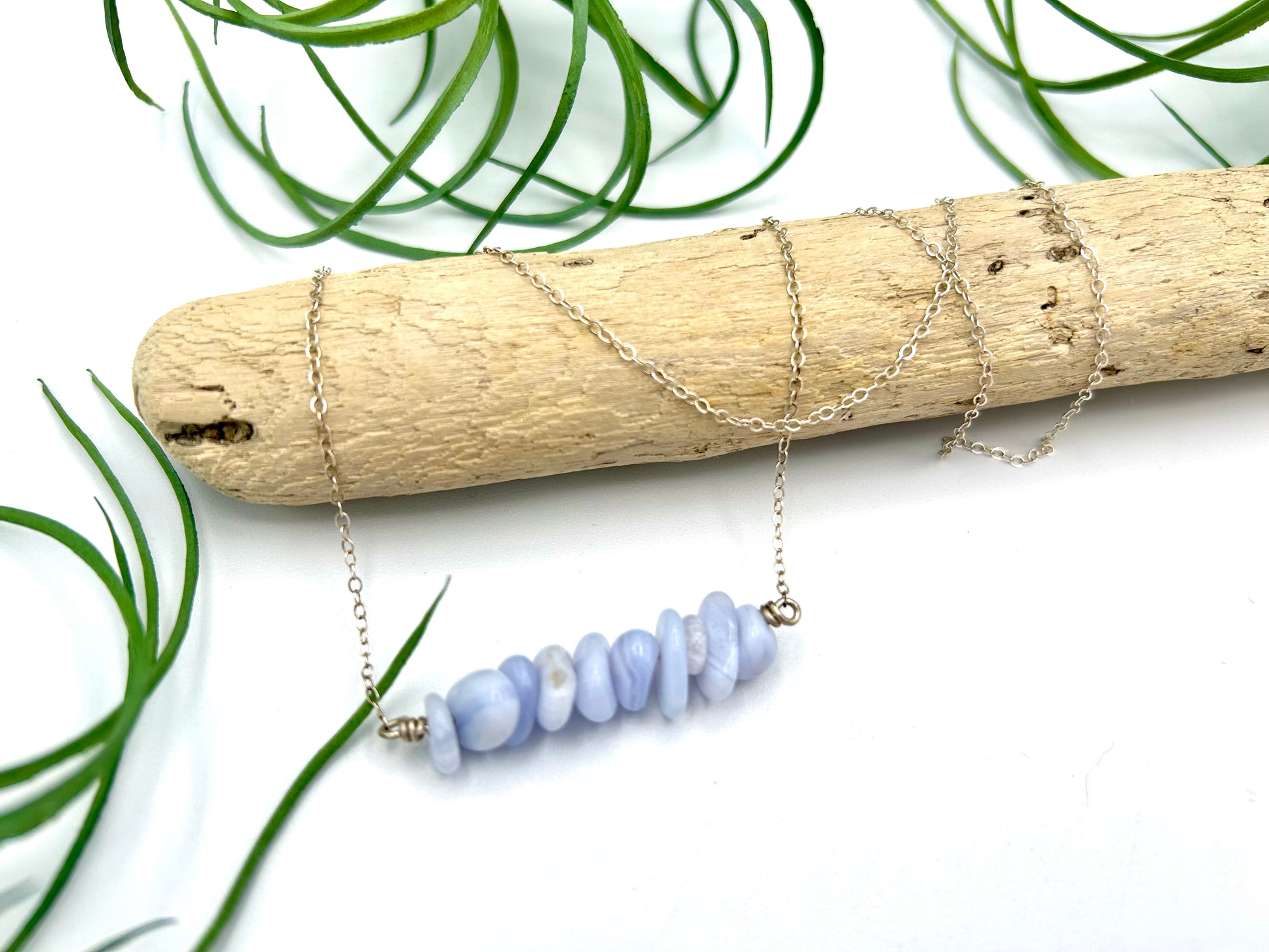 Blue Lace Agate Bar Necklace - Earthly Elan