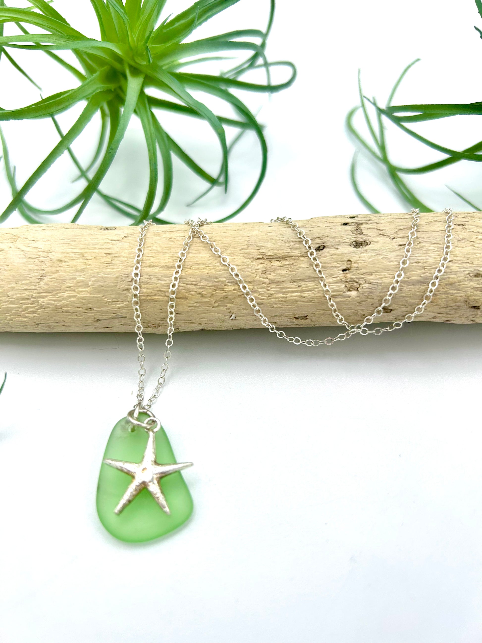 Green Sea Glass and Sea Star Necklace - Earthly Elan